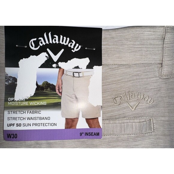 Callaway Mens Shorts Size 30 Tan 9" Opti Dri Golf Performance Stretch Wicking - Picture 5 of 7
